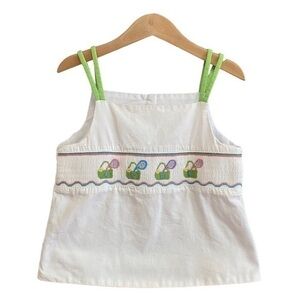 Anavini White Smocked Embroidered Bug Catcher Corduroy Tank Top 6